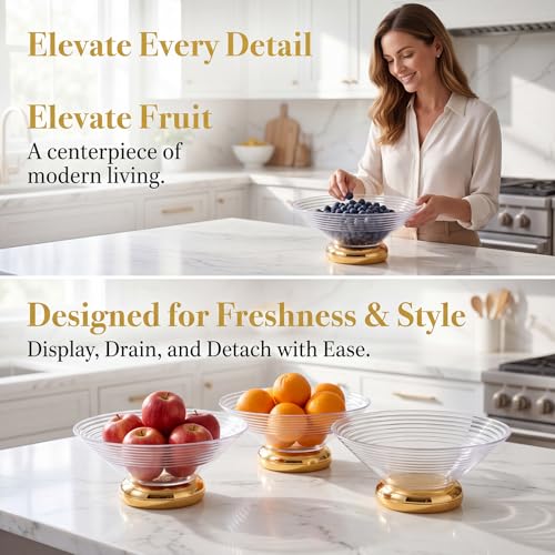 Fruit Bowl Fruit Basket for Kitchen Countertop,Storage Baskets Stand Organization Drainage Holes for Kitchen Counter, Modern Centerpiece for Dessert & Party Display