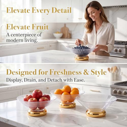Fruit Bowl Fruit Basket for Kitchen Countertop,Storage Baskets Stand Organization Drainage Holes for Kitchen Counter, Modern Centerpiece for Dessert & Party Display
