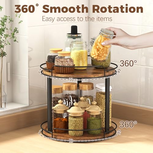 LAMU 10'' Wood Lazy Susan Turntable Organizer for Cabinet, 2 Tier Lazy Susan Spice Rack Organizer for Kitchen, Table Top, Countertop, Pantry, Medicine Organizer - size: 10 inches 2 Tier