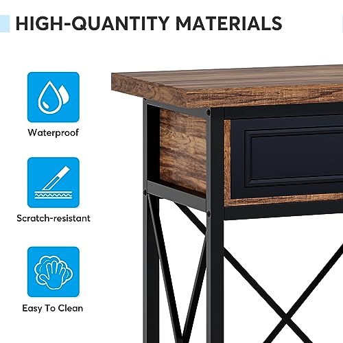 Tribesigns 70.8" Console Table with 3 Drawers, Farmhouse Entryway Table with Storage Shelf, Narrow Long Sofa Foyer Table for Entryway, Hallway (Brown/Black) - color: Brown/Black
