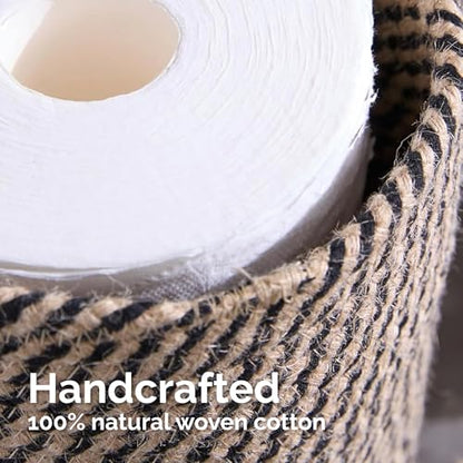 Toilet Paper Holder, Boho Decor Toilet Paper Storage Stand for Bathroom,Cotton Handmade Woven Paper Basket for Mega Roll,3 Rolls of Toilet Tissue Storage (Black)