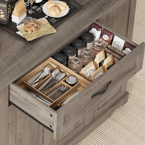 HOSTACK Kitchen Island Cart with Storage, 47'' Kitchen Storage Island on Wheels with 2 Drawers, Rolling Island Table with Adjustable Shelves, Mobile Buffet Sideboard Cabinet for Dining Room, Ash Gray - style: Ash Gray