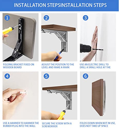 Black Folding Shelf Brackets Max. Load 220 lb, Heavy Duty DIY Wall Mounted Shelf Bracket Space Saving for Table Work Bench (18 INCH-2PCS) - size: 18 INCH-2PCS