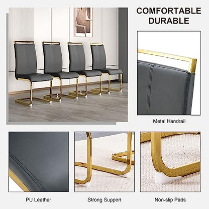 Baysitone Modern Dining Chairs Set of 2, Side & Kitchen Chairs with Gold Frame, Faux Leather Padded Seat High Back, for Dining, Kitchen & Living Room - Dark Grey - color: Grey With Gold Leg, size: Set of 2