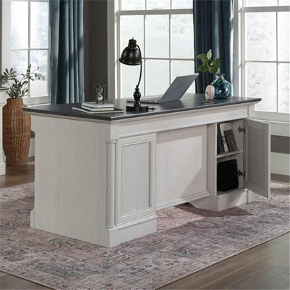 Sauder Palladia Office Desk with Drawers, Executive Desk with File Cabinet Storage, Cable Management, Keyboard Tray, in Glacier Oak Finish - color: Glacier Oak
