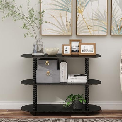 3 Tier Black Console Table 39.4″x14″x29″ - Small Narrow Side Tables for Sofa & Entryway & Hallway