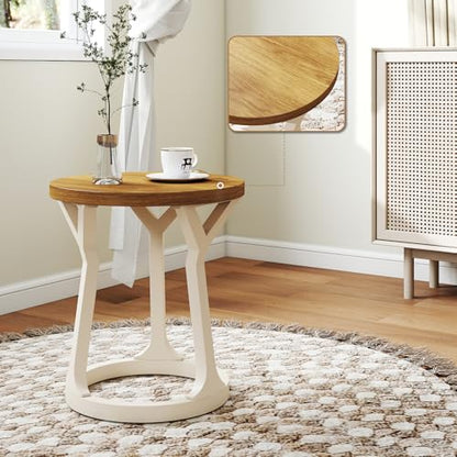 Kinfant Accent Side Table - Vintage Wood End Table Sofa Table with Bottom Shelf for Living Room, Bedroom, Office (2-Pack-White and Brown) - style: 2-pack-White and Brown