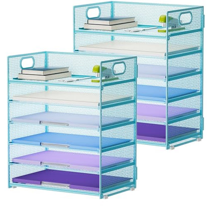 Marbrasse 2 Pack Desk Organizer with Handle, 6 Tier Paper Letter Tray, Mesh Desk File Organizer for Office, School and Home - Blue - color: 2 Pack - Blue