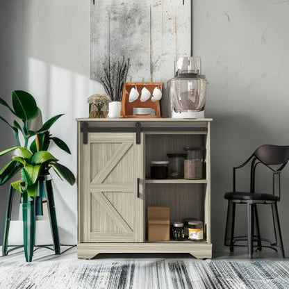 Panana Sliding Barn Door Buffet Sideboard Storage Cabinet Coffee Bar Kitchen Farmhouse Style (Oak) - color: Oak