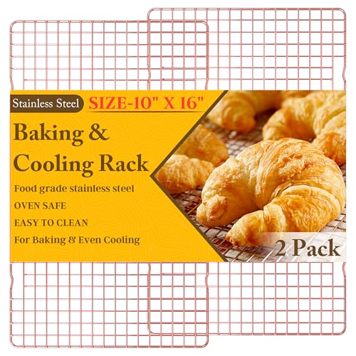 2PCS Cooling Racks for Cooking and Baking - 10" x 16"Heavy Duty Stainless Steel Wire Rack for Baking, Grilling, Roasting - Oven & Dishwasher Safe - Fits Half Sheet Pan（Rose Gold） - color: Rose Gold, size: 10‘’x16‘’-2PC