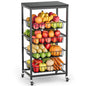 Snack Cart, 5-Tier Kitchen Carts on Wheels with Storage,Fruit Basket Stand with Pull-Out Baskets and Wood Top,Kitchen Organizer for Fruit Vegetable Snack (Black) - color: Black