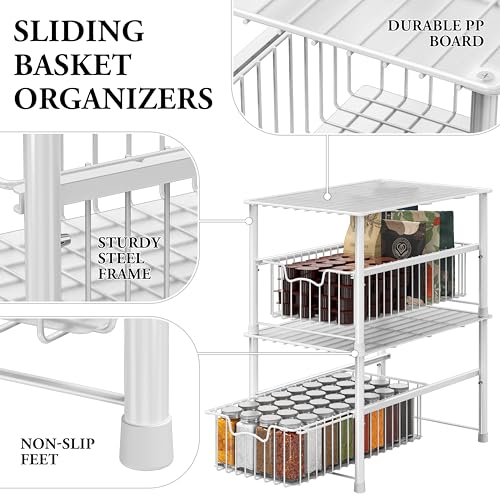 Simple Houseware Stackable Under Sink Cabinet Sliding Basket Organizer Drawer, White - color: White