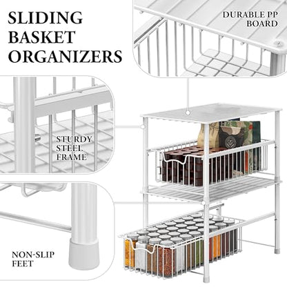 Simple Houseware Stackable Under Sink Cabinet Sliding Basket Organizer Drawer, White - color: White