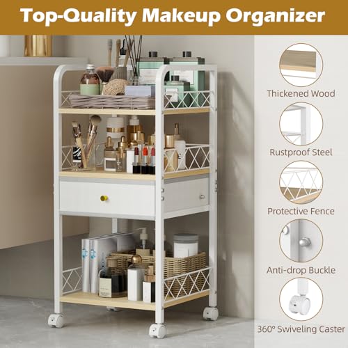 Makeup Organizer Rolling Cart with Drawer, Makeup Organizer on Wheels, Rolling Makeup Bathroom Storage Cart, Cosmetics Display for Nail Polish Makeup Brush - style: Short - Single Drawer