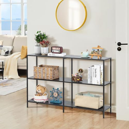 HDANI 47.2 Inch Metal Console Table with 3 Tier Strage Shelves,Narrow Entryway Table,Modern Sofa Tables for Entryway, Living Room,Bedroom,Black - color: Black, size: 47.24×11.81×31.5in