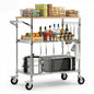 VEVOR Kitchen Utility Cart, 3 Tier Heavy Duty Adjustable Wire Storage Rack with Wood Tabletop and Handle Bar, Rolling Portable Service Trolley on Wheels, 661 lbs Steel Work Table, 30x18x36 in - size: 18"D x 30"W x 36"H Table top