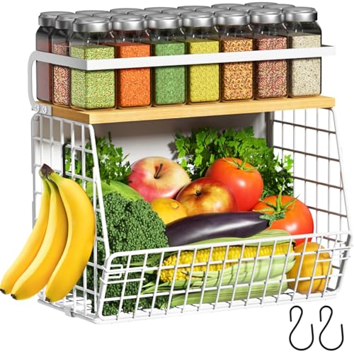 Ofiray-home Magnetic Fridge Shelf with Wood Lid, Fruit Potato Onion Storage Bins, Pantry Organizers, Large Container Spice Rack for Refrigerator, Kitchen Counter, Cabinet (1, White) - color: White, size: 1-Regular