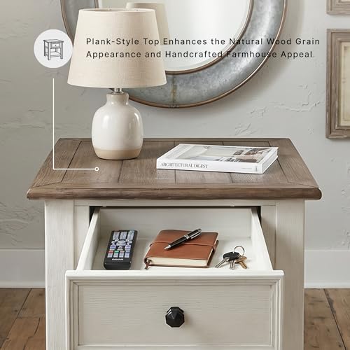 Signature Design by Ashley Bolanburg End Table for Living Room, Two-Tone Distressed Wood Side Table with Smooth-Gliding Drawer, Farmhouse Plank-Style Top, Ideal Night Stand Use, Antique White/Oak - color: Whitewash