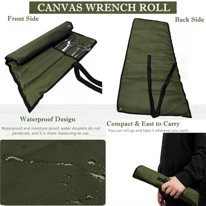 BLIRITEL 16 Pockets Wrench Roll Up Pouch, Wrench Roll Organizer and Tool Storage, Rolled Tool Pouch for Mechanic Electrician Craftsman (Green) - color: Green