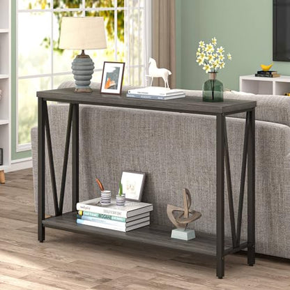 FOLUBAN Console Table for Entryway, Modern Sofa Table Behind Couch, Narrow Entry Table for Hallway, Living Room (Industrial, Dark Gray) - color: Dark Gray