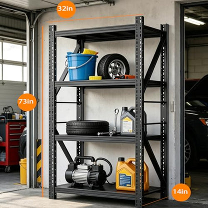 Heavy Duty Garage Shelving,73" H 3000LBS Load Capacity Metal Garage Storage Shelves Adjustable Industrial Shelving Unit for Garage,Warsehouse,Workshop - size: 73"H*31.9"W*13.8"D