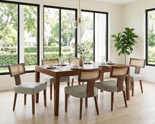 RIVOVA Modern Dining Chairs, Set of 4 - Rattan Back, Pu Leather Upholstered, Kitchen Chairs with Solid Wood Frame, Grey - color: Grey Rattan