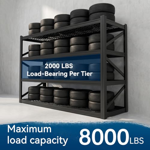 8000 LBS Heavy Duty Garage Shelving, 71" W x 24" D x 71" H 4-Tier Industrial Metal Storage Rack, Adjustable Steel Shelving Unit Holds 2000 LBS Per Shelf for Garage, Warehouse & Workshop - size: 4T 70.8" W x 24" D x 70.8" H