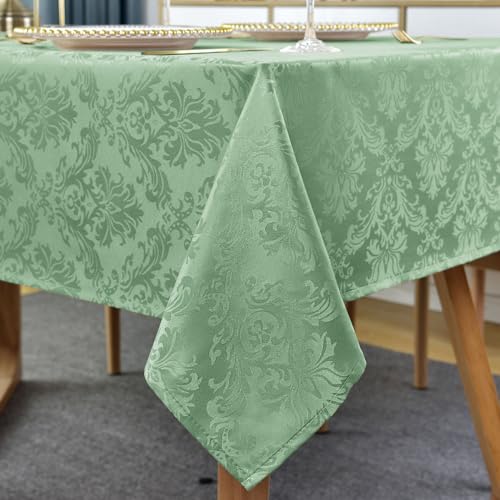SASTYBALE Flower Jacquard Square Tablecloth 52 x 52 Inch Spill Proof Wrinkle Free Damask Small Table Cloth, Polyester Fabric Table Cover for Dining, Party, Picnic, Indoor Outdoor, Sage Green - color: Sage Green, size: 52" x 52" (Square)