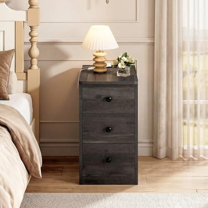 LIKIMIO Nightstand with Charging Station, 3 Drawers Modern for Bedroom - color: Charcoal Grey