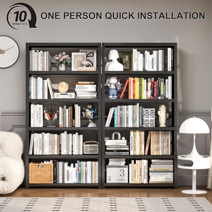 VASAAOSD Metal Book Shelf, 69.3" Tall Black Bookshelves, 5 Tier Open Bookshelf, Toolless Assembly Black Shelves for Home Office, Living Room, Study - color: Black, size: 3 Tier