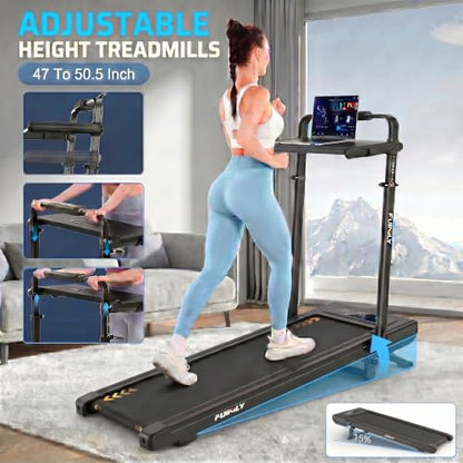 FUNMILY Upgrade Walking Pad Folding Treadmill with 12%/15% Incline & Handle Bar, 3.5HP Foldable Under Desk Compact Treadmills for Home/Office/Gym, 400+lb Capacity, Shock Absorption - color: Midnight Black