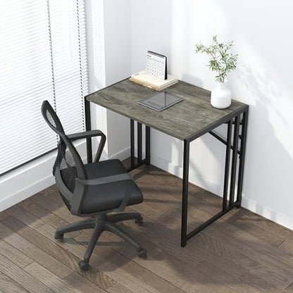 Lutown-Teen 32 inch Small Folding Desk, Writing Gaming Computer Camping Desk for Small Spaces, No Assembly Required Home Office Desk, Black Oak - color: Black Oak, size: 32 Inch
