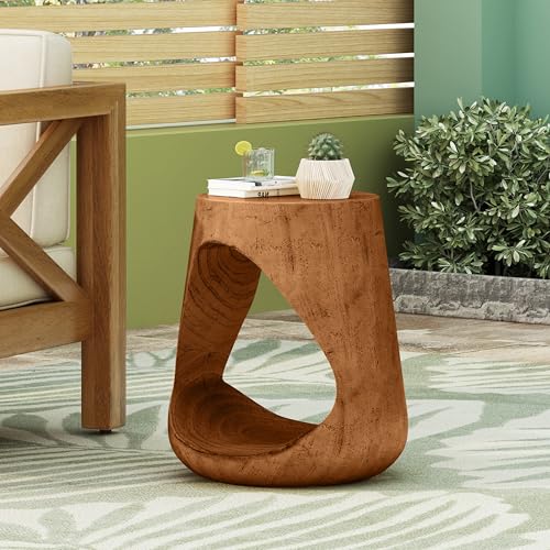 Hollow Curved Accent Side Table, Wood Grain Lightweight Concrete End Table No Assembly, Unique Cutout Nightstand Sofa Side Stool Table for Living Room Bedroom Patio Wabi-Sabi Decor - color: 1pcs-antique Brown