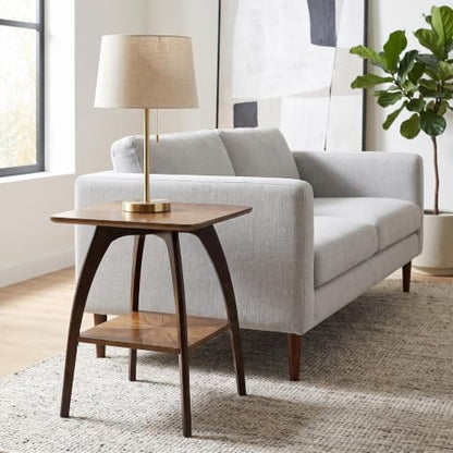 Sandstone Home LAX Mid-Century Modern Square End Table with Starburst Top – 18” Accent Table with Shelf, Warm Nutmeg Brown and Espresso Finish Retro Side Table or Nightstand for Living Room or Bedroom - color: Warm Nutmeg Brown and Espresso