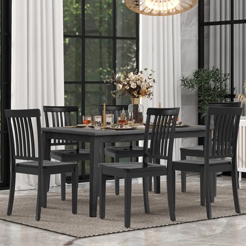 COLAMY Wooden Dining Chairs Set of 6, Farmhouse Dining Room Chairs, Windsor Spindle High Back Side Chairs, Armless Rubberwood Kitchen Table Chairs, Black - color: Black, size: Set of 6