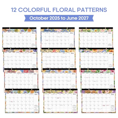 Desk Calendar 2026-2027, 21-Month Calendar Runs Unitl June 2027, Large 17" x 12" Monthly Desktop & Wall Calendar for Home & Office - Botanic Whimsy - color: b-Botanic Whimsy, size: Oct 2025-jun 2027