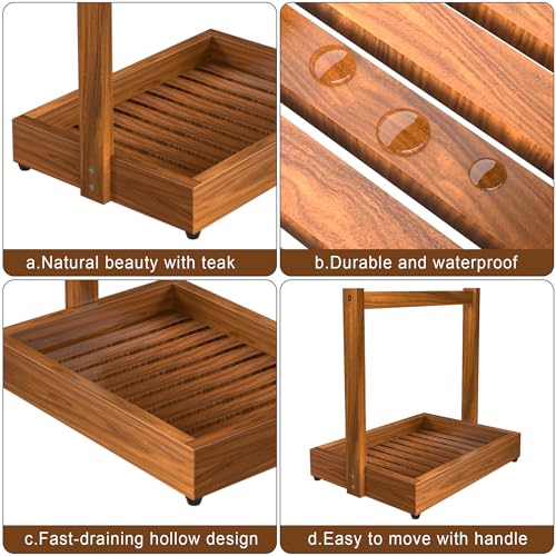 Teak Shower Caddy, Bathroom Organizer Basket with Non-Slip Base | Versatile Teak Basket Stores Toiletries, Towels, Toilet Paper, Spices or Fruit, with a Non-slip Base for Stable Placement - size: 1 Tier