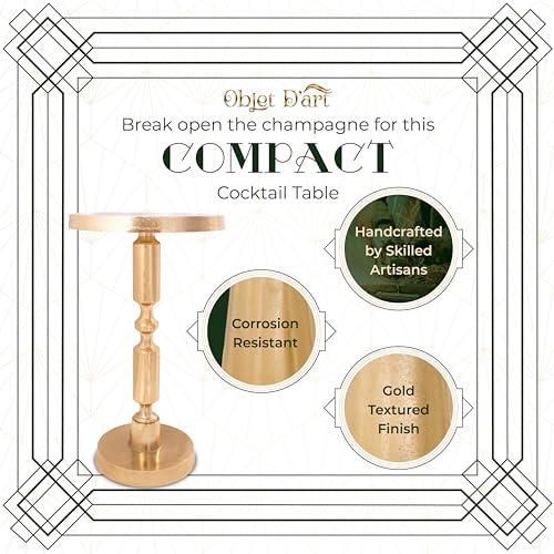 OBJET D'ART Rhodes Small Round Gold End Table, 21" H | Vintage Metal Accent, Side Table, Pedestal, Cocktail, Drink Table, Living Room, Small Spaces, Modern Look, Quality Build - style: Rhodes