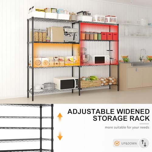 5-Tier Wide Wire Shelving Unit, Adjustable Heavy Duty Storage Rack with Leveling Feet, Freestanding Metal Shelves, for Garage Kitchen, Black - color: Black, 4 Tier-49.2"