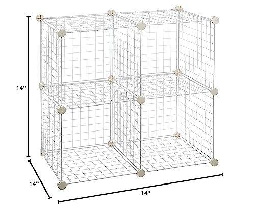 Amazon Basics 4 Cube Wire Grid Storage Organizer, Closet Organizer and Shelves, Stackable, Space-Saving, Easy to Assemble, 14"x14"x14", White - color: White