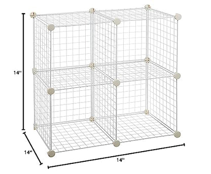 Amazon Basics 4 Cube Wire Grid Storage Organizer, Closet Organizer and Shelves, Stackable, Space-Saving, Easy to Assemble, 14"x14"x14", White - color: White