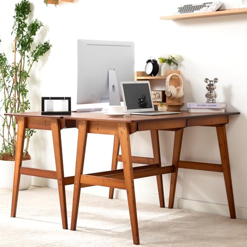 Nnewvante Desk, Bamboo Table with 2 Drawers, Simple Modern Furniture for Home, Office, Computer, Writing, Study, Makeup & Workstation (46''-Brown) - size: 46''-Brown