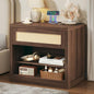 Rattan Nightstand, Night Stand with Wireless Charging, Mid Century Modern Bedside Table with Drawer & Open Shelf, Curved Profile Design, End Side Table with Storage for Bedroom, Walnut - color: Walnut