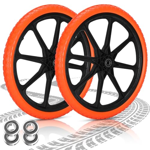 Upgraded 20x1.95" Flat Free Tires for rubbermaid Wheelbarrow Wheels | 20" Flat Free Tires with 5/8" and 3/4" Bearing Replacement for rubbermaid Cart Wheels/Big Wheel Utility Carts - color: Orange