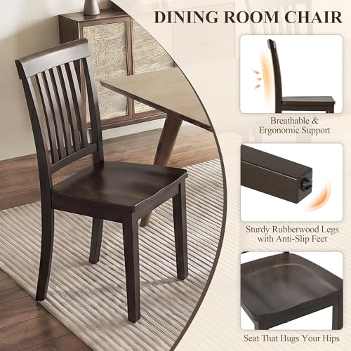 COLAMY Wooden Dining Chairs Set of 2, Farmhouse Dining Room Chairs, Windsor Spindle High Back Side Chairs, Armless Rubberwood Kitchen Table Chairs, Dark Brown - color: Dark Brown, size: Set of 2