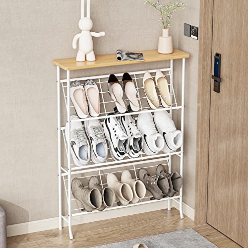 JZM Shoe Rack Storage, Narrow 4 Tier Metal Shoe Storage Shelf, Free Standing Shoe Racks, Space Saving Shoe Rack Organizer for Entryway, Hallway, Bedroom, Living Room(12-16 Pair) - color: White