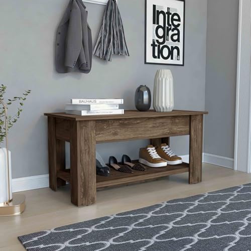 Dark Brown Storage Table with Four Legs and Lower Shelf - Doorway & Living Room Furniture