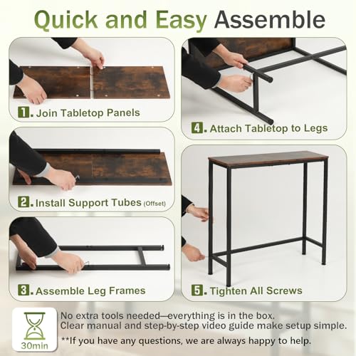 Sturdy Console Table with 98 lb Capacity, Stable Wobble-Free Design for Living Room and Entryway, Heavy Duty Metal Frame, Easy Assembly, 29.5 Inch Narrow Sofa Table, Rustic Brown
