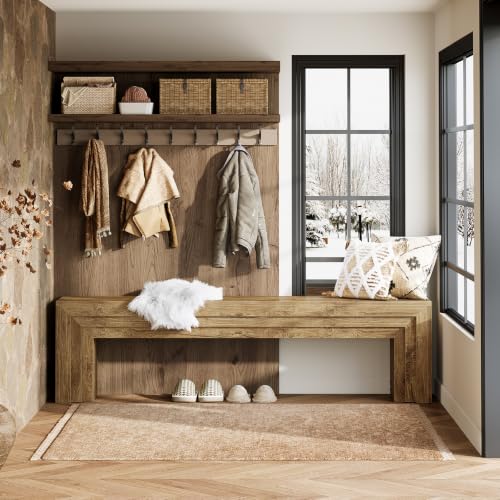 Tribesigns 71" Extra Long Entryway Bench, Farmhouse Bed Bench (Brown) | Modern Wooden Shoe Bench Indoor Seating with Layered Design for Hallway, Bedroom, Living Room, Sofa Back, Dining Room - color: Brown