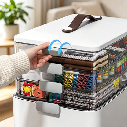 MOPUP 4-Tier Medicine Craft,Sewing,Art,Organizer Storage,Portable Latch Bin with Lid and Leather Handle,Pill Bottle, First Aid,Multipurpose Organizer with Removable Tray,A Household Essential - size: XL– 4-Tier